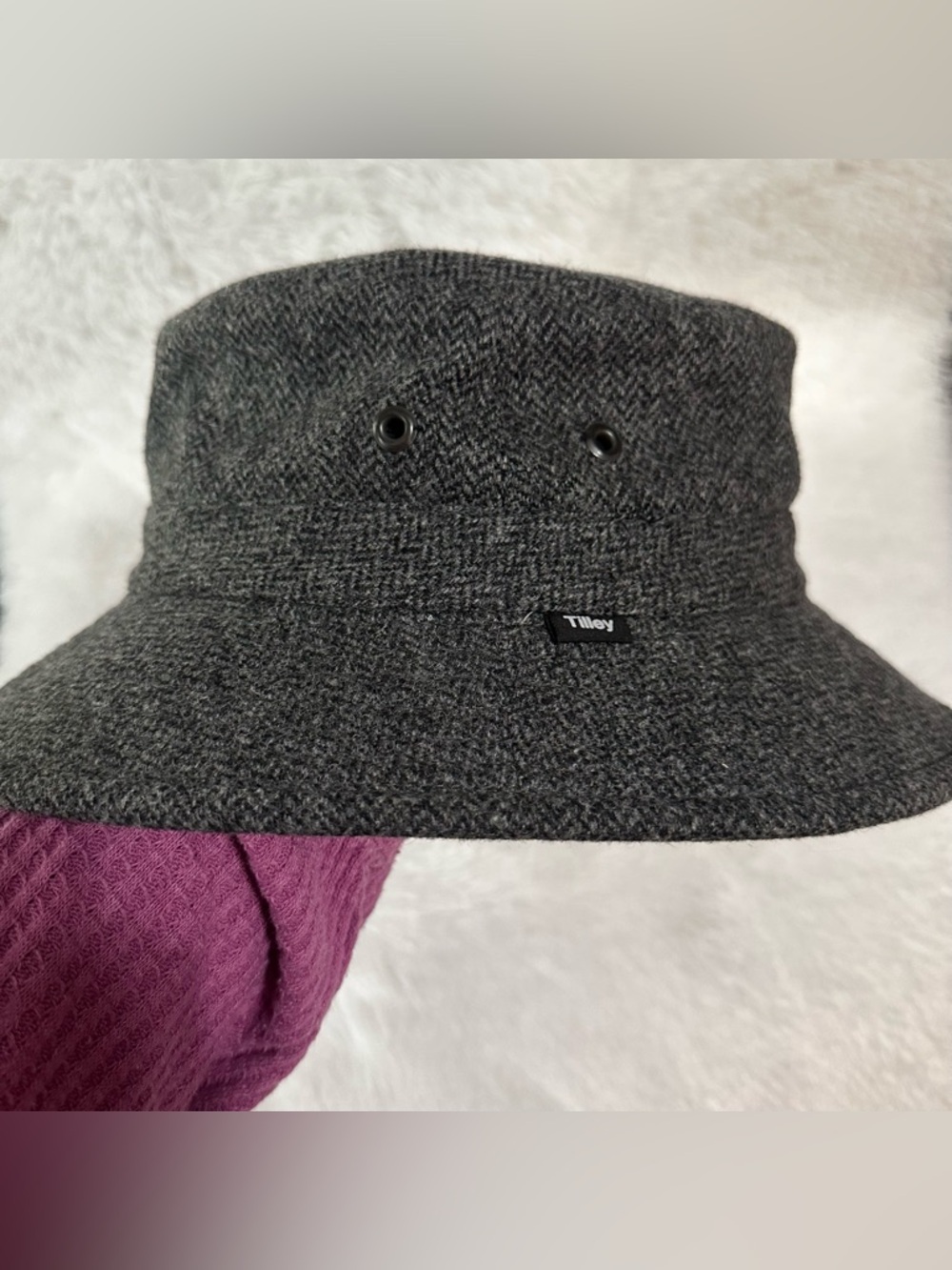 TILLEY gray herringbone wool blend men’s L tweed bucket hat foldable ear flaps